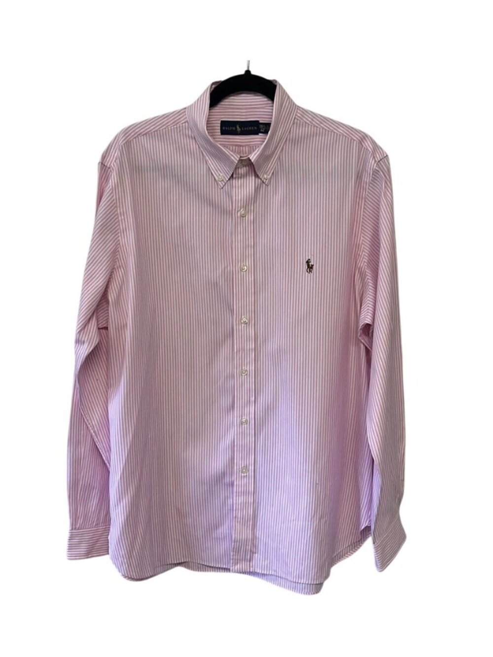 Ralph Lauren pink&white stripe button down shirt men’s sz 16.5/42 100% cotton pr